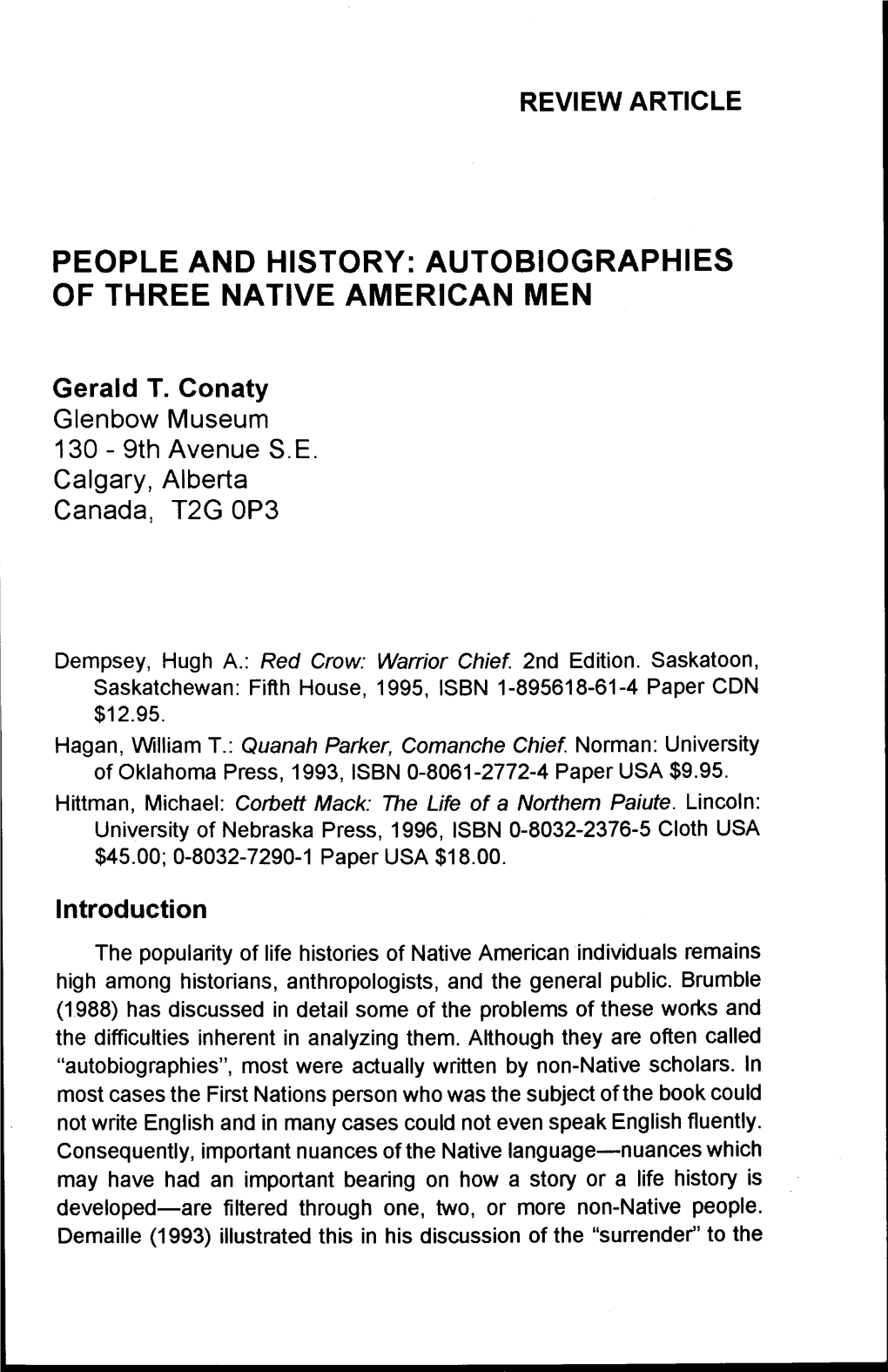 Autobiographies of Three Native American Men