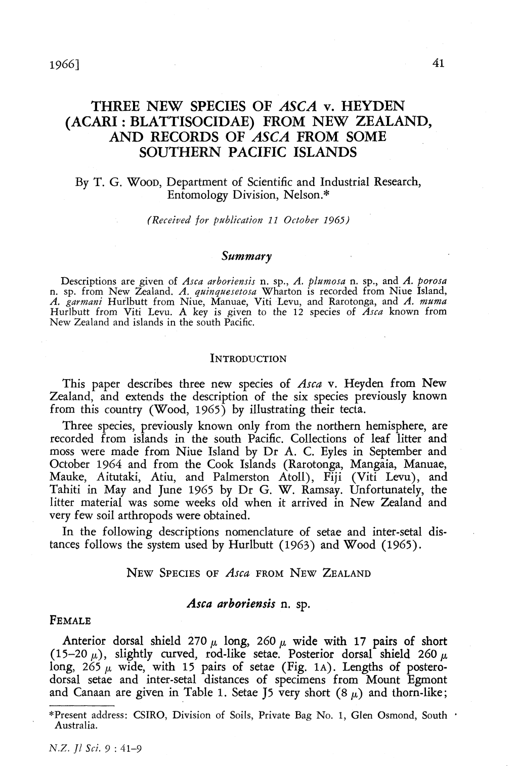 THREE NEW SPECIES of ASCA V. HEYDEN (ACARI: BLATTISOCIDAE) from NEW ZEALAND, and RECORDS of ASCA from SOME SOUTHERN PACIFIC ISLANDS
