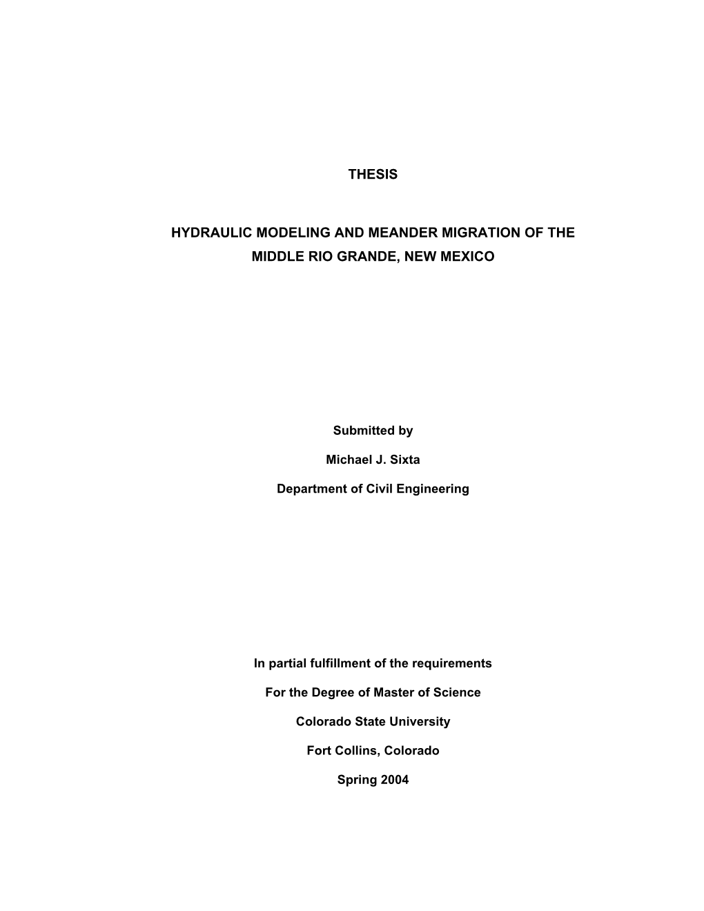 Hydraulic Modeling and Meander Migration of the Middle Rio Grande, New Mexico