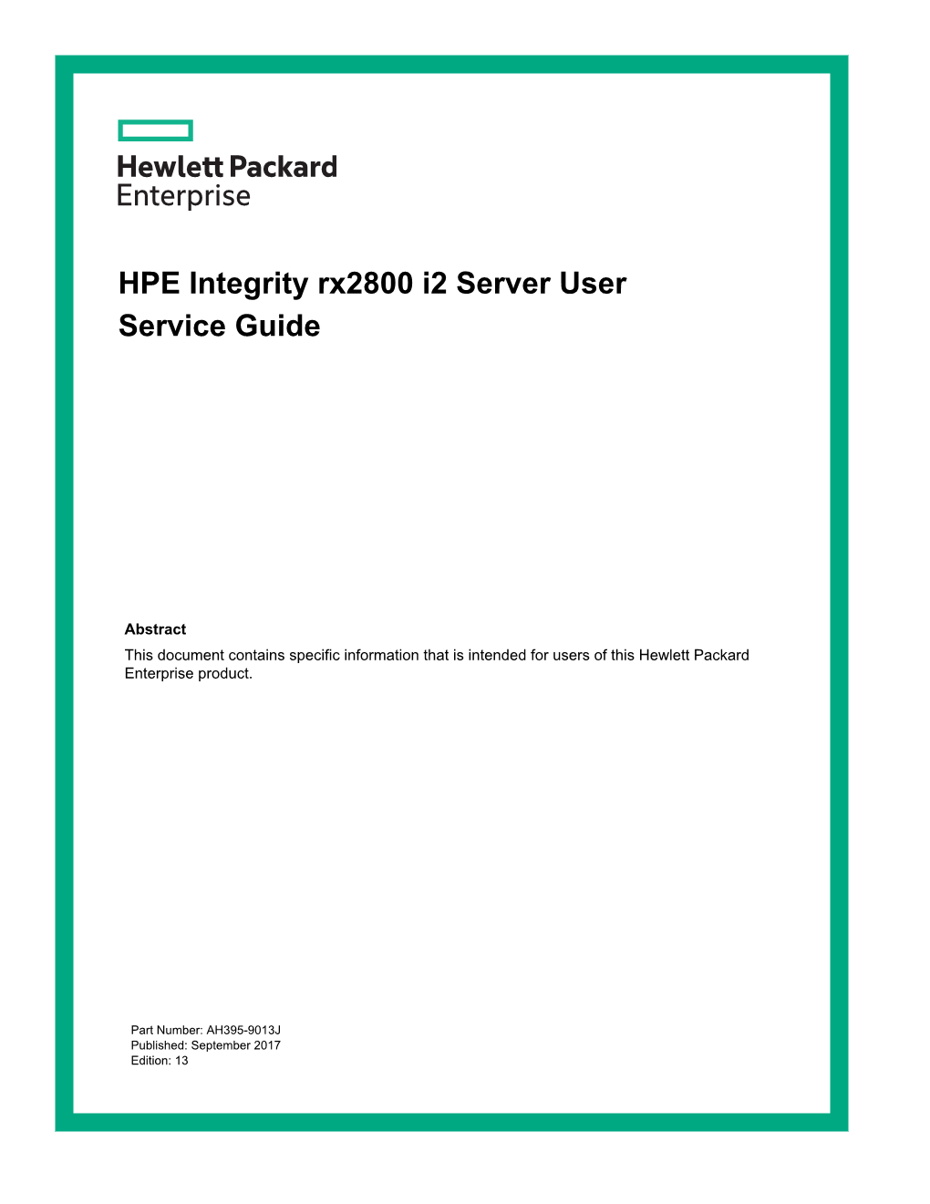 HPE Integrity Rx2800 I2 Server User Service Guide