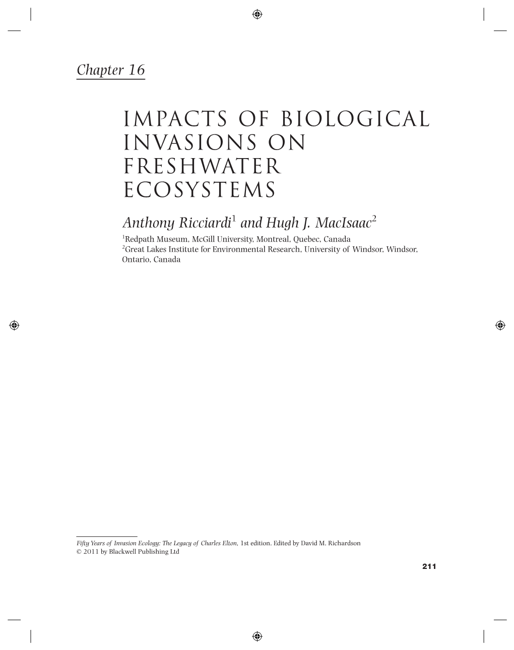 Impacts of Biological Invasions on Freshwater Ecosystems