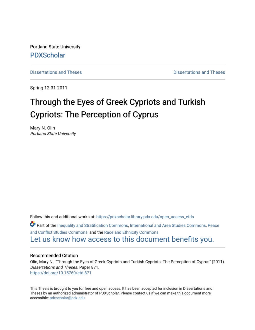 Through the Eyes of Greek Cypriots and Turkish Cypriots: the Perception of Cyprus