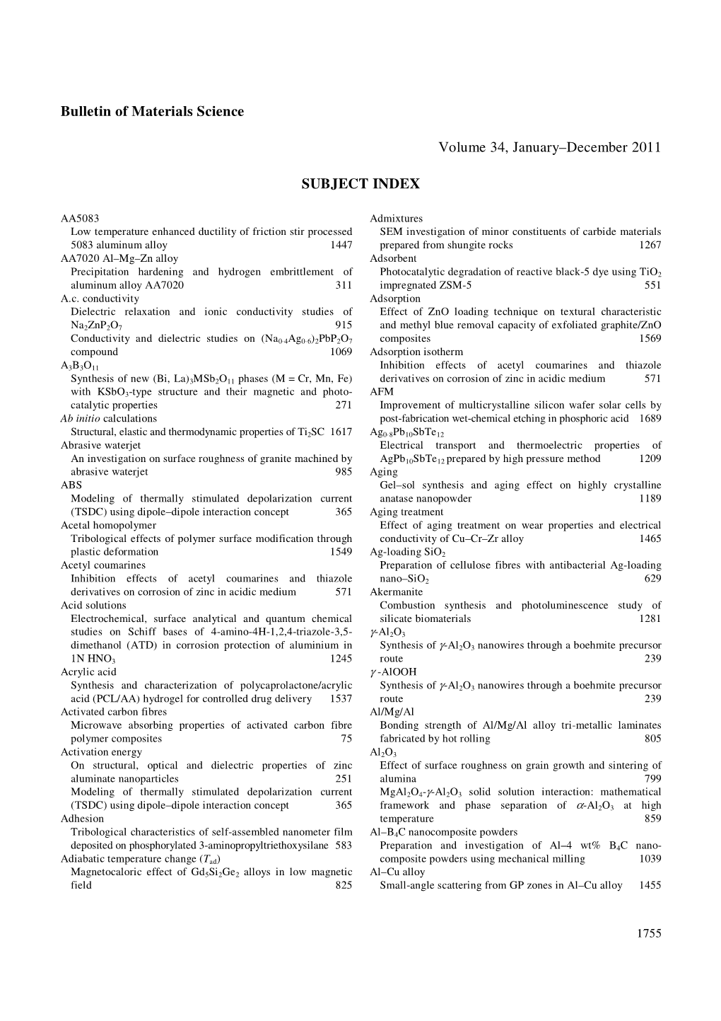 Bulletin of Materials Science Volume 34, January–December 2011