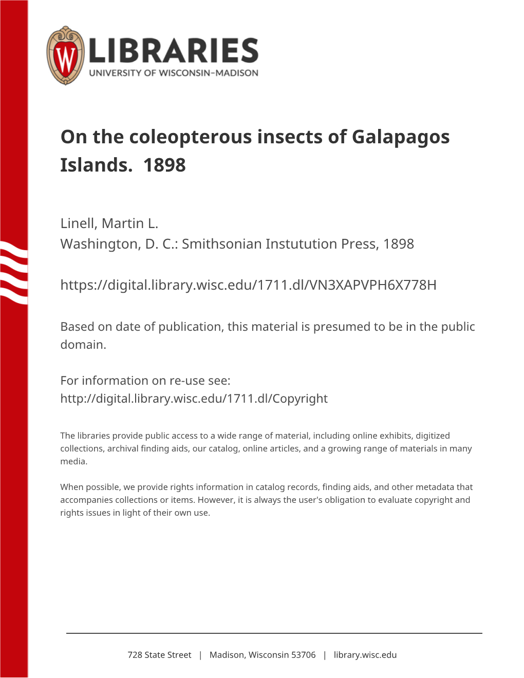 On the Coleopterous Insects of Galapagos Islands. 1898