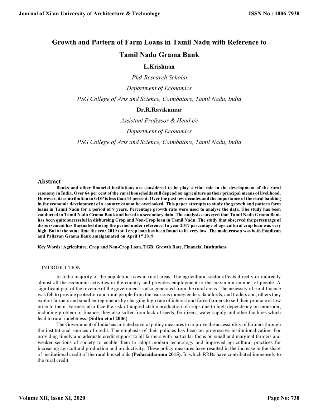 Growth and Pattern of Farm Loans in Tamil Nadu with Reference to Tamil