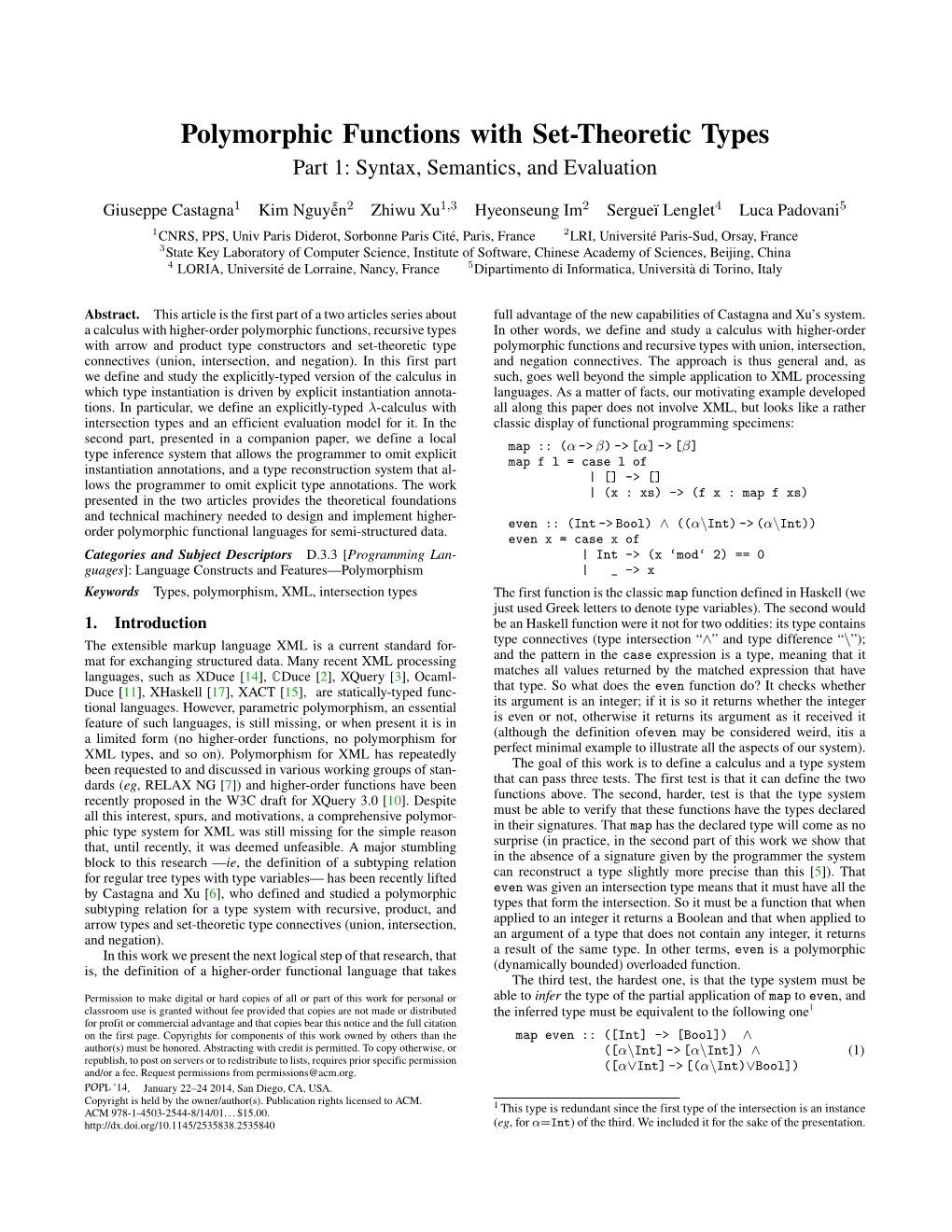 Polymorphic Functions with Set-Theoretic Types. Part 1