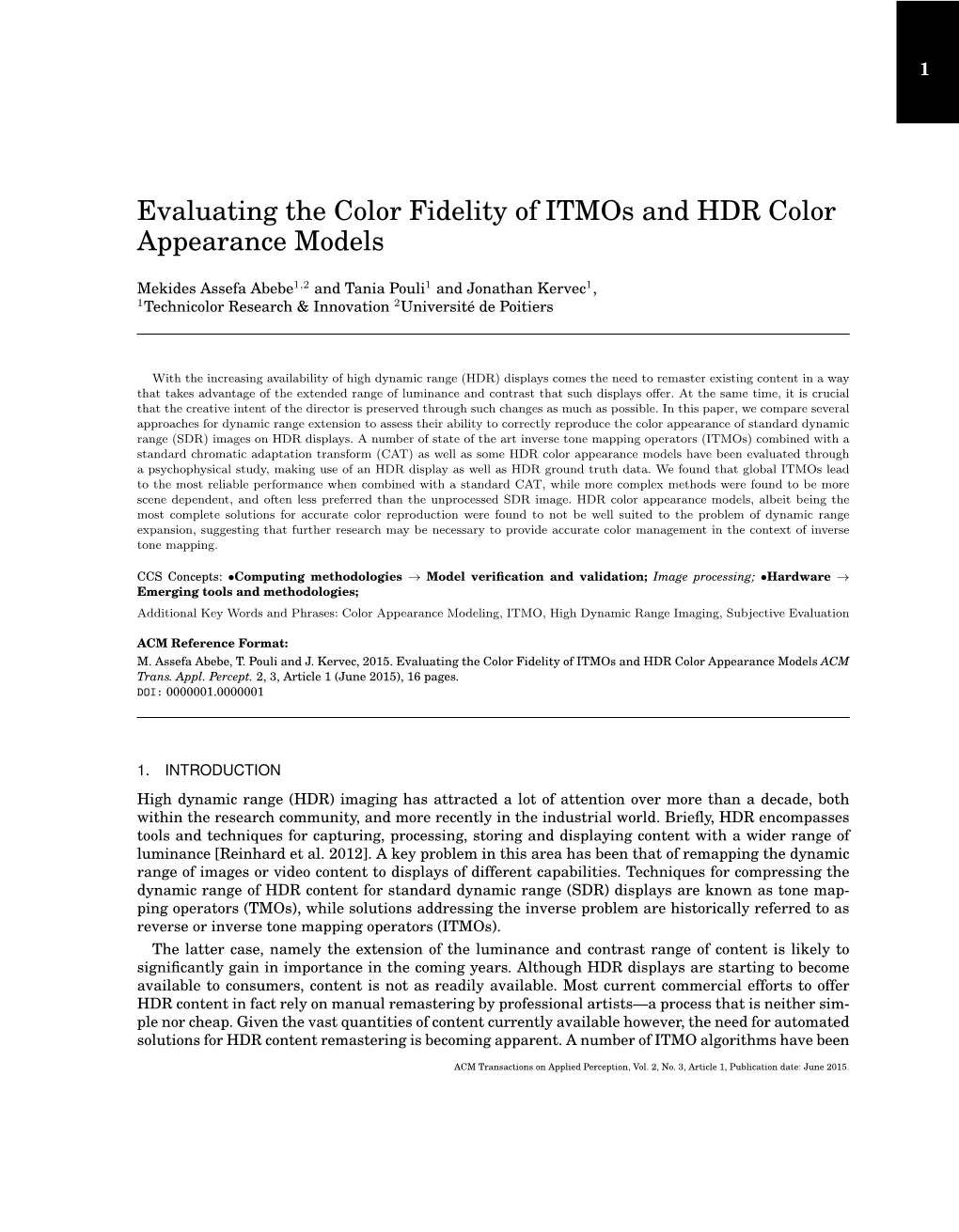 Evaluating the Color Fidelity of Itmos and HDR Color Appearance Models