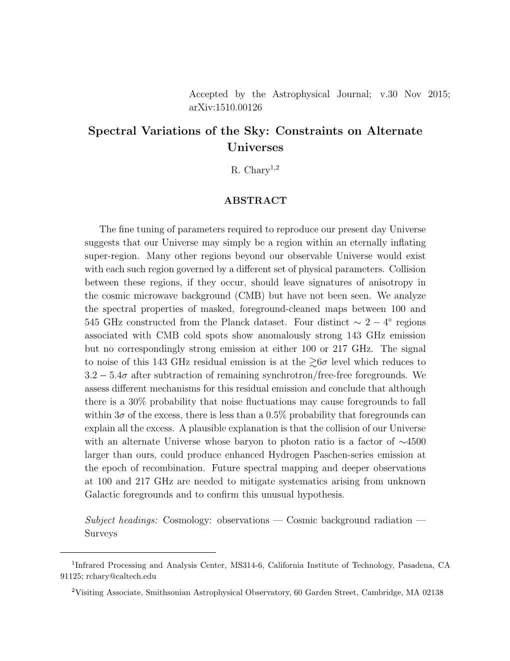 Spectral Variations of the Sky: Constraints on Alternate Universes