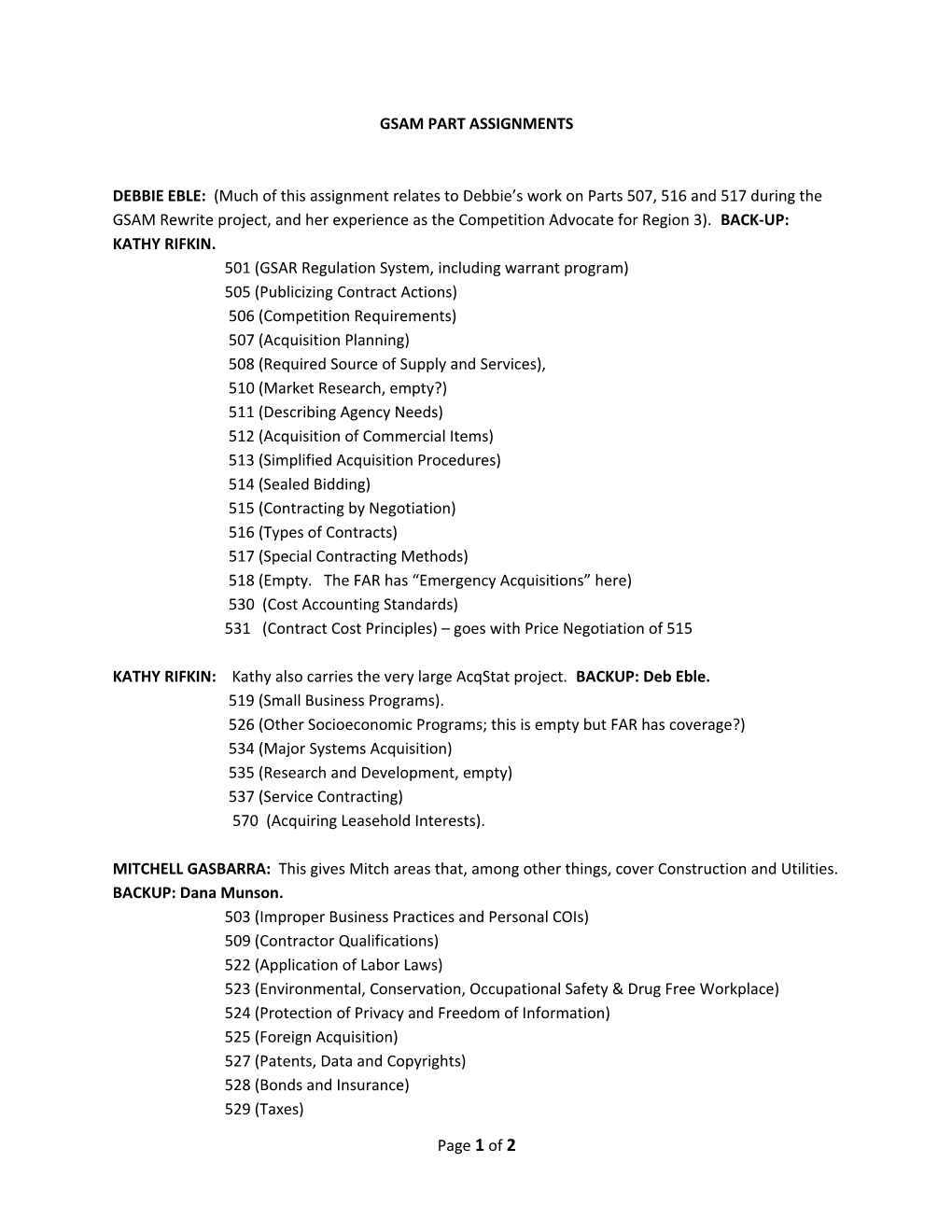 Gsam Part Assignments