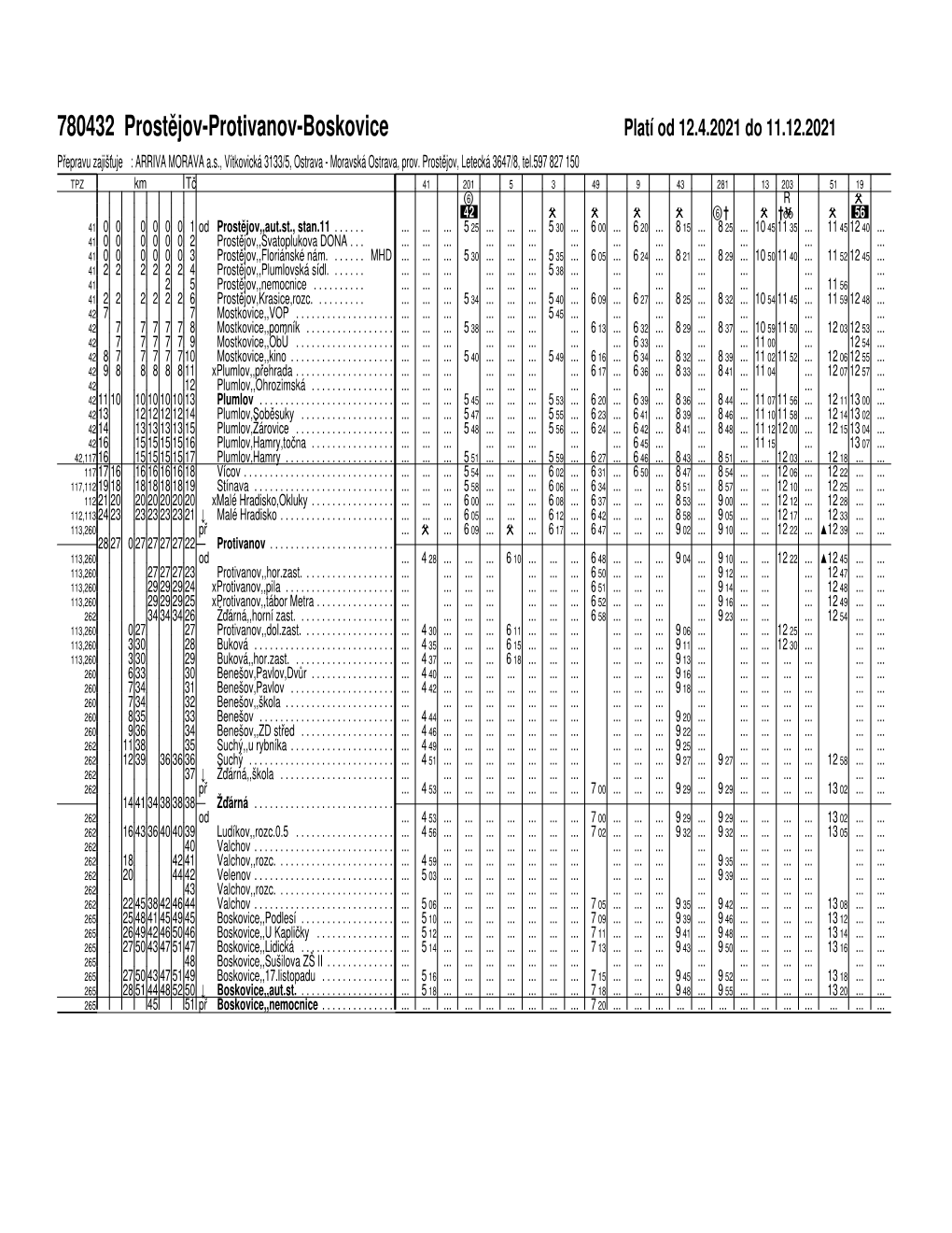 780432 Prosteˇjov-Protivanov-Boskovice Platí Od 12.4.2021 Do 11.12.2021