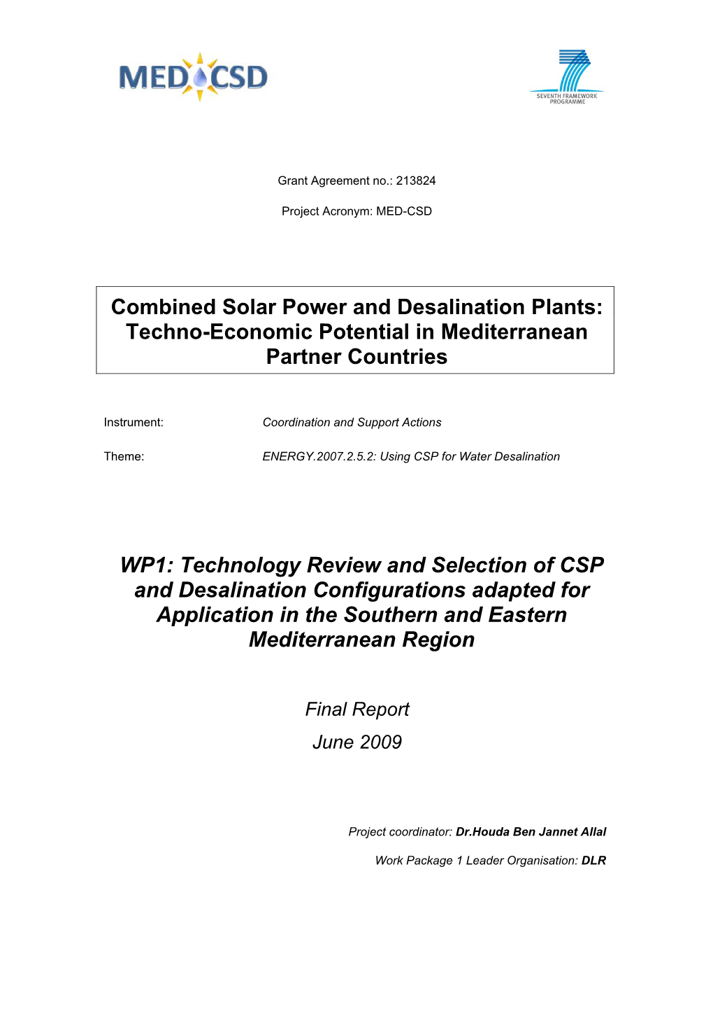 Combined Solar Power and Desalination Plants: Techno-Economic Potential in Mediterranean Partner Countries