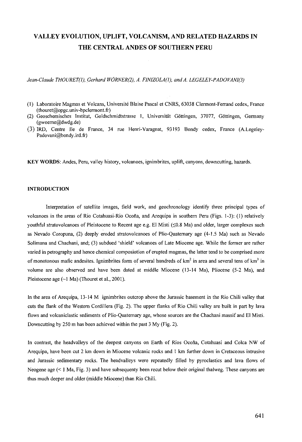 Valley Evolution, Uplift, Volcanism, and Related Hazards in the Central Andes of Southern Peru