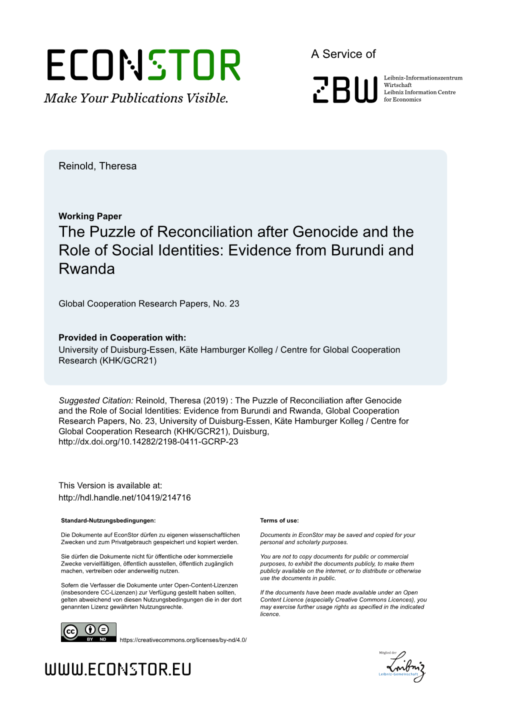 The Puzzle of Reconciliation After Genocide and the Role of Social Identities: Evidence from Burundi and Rwanda