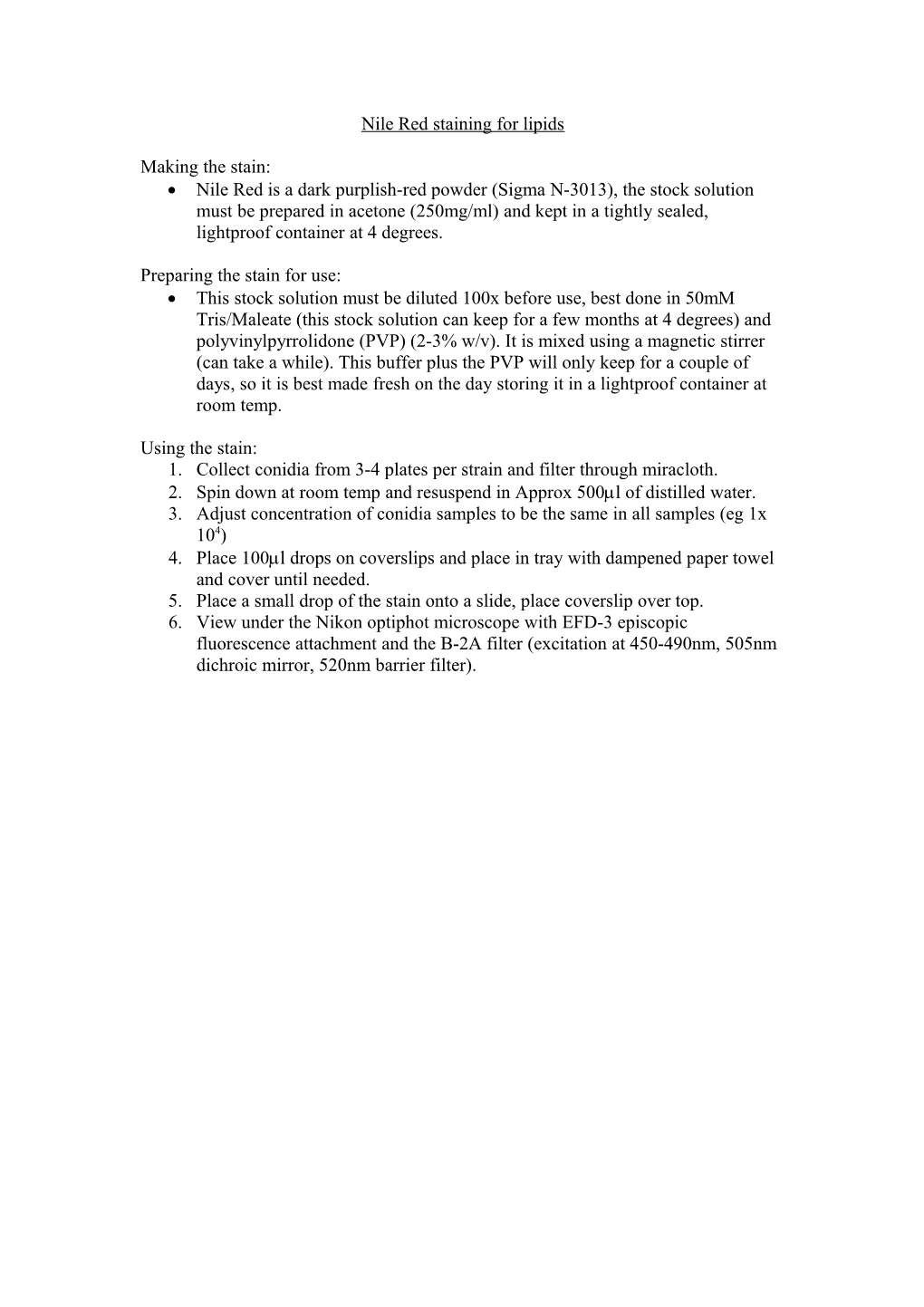 Nile Red Staining for Lipids