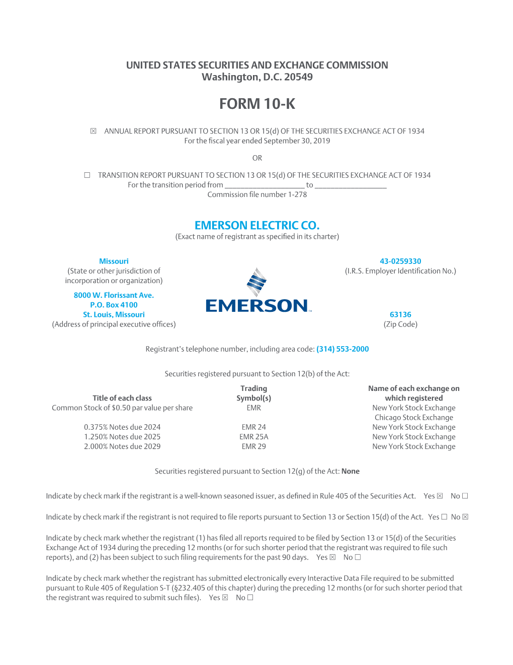 Emerson 2019 Form 10-K