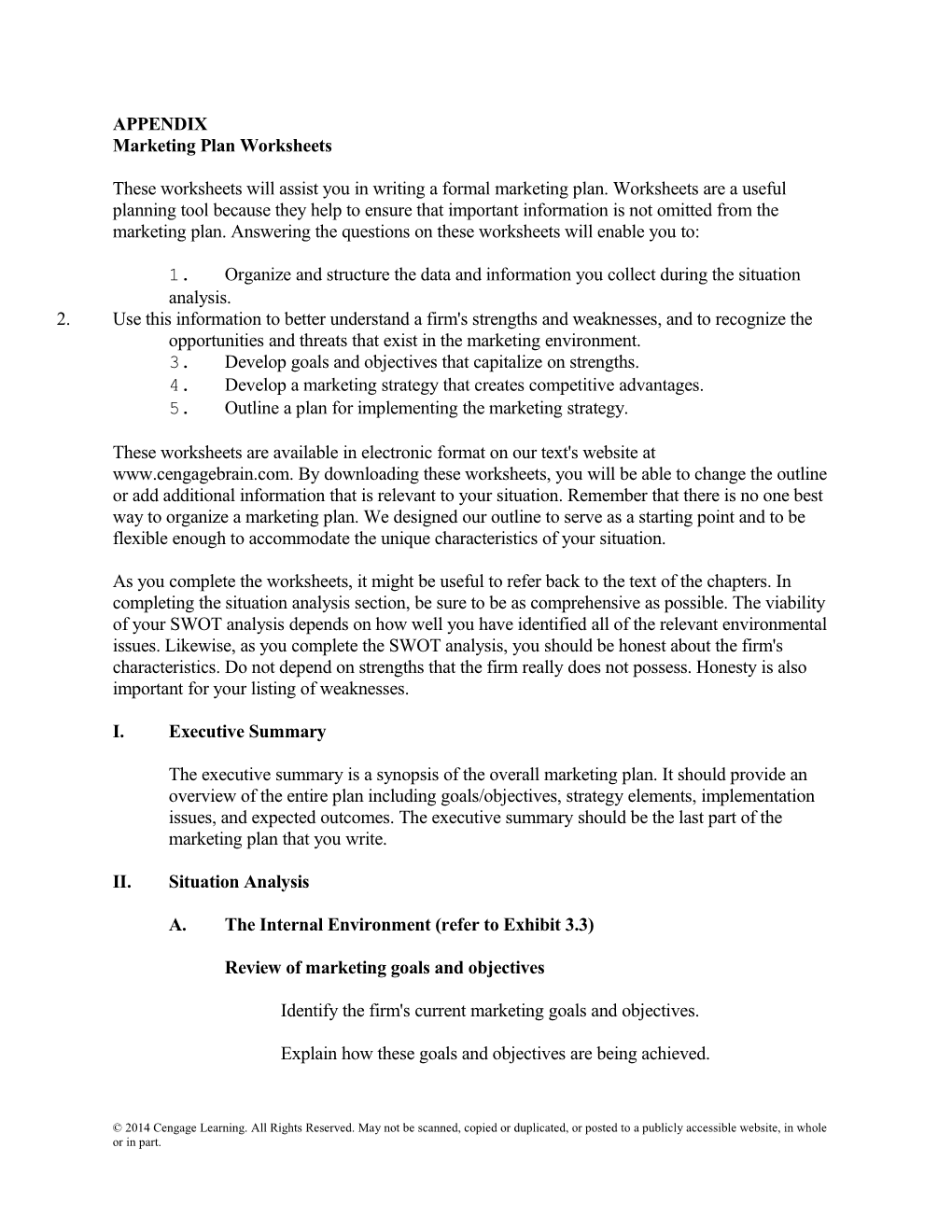 Marketing Plan Worksheets s1