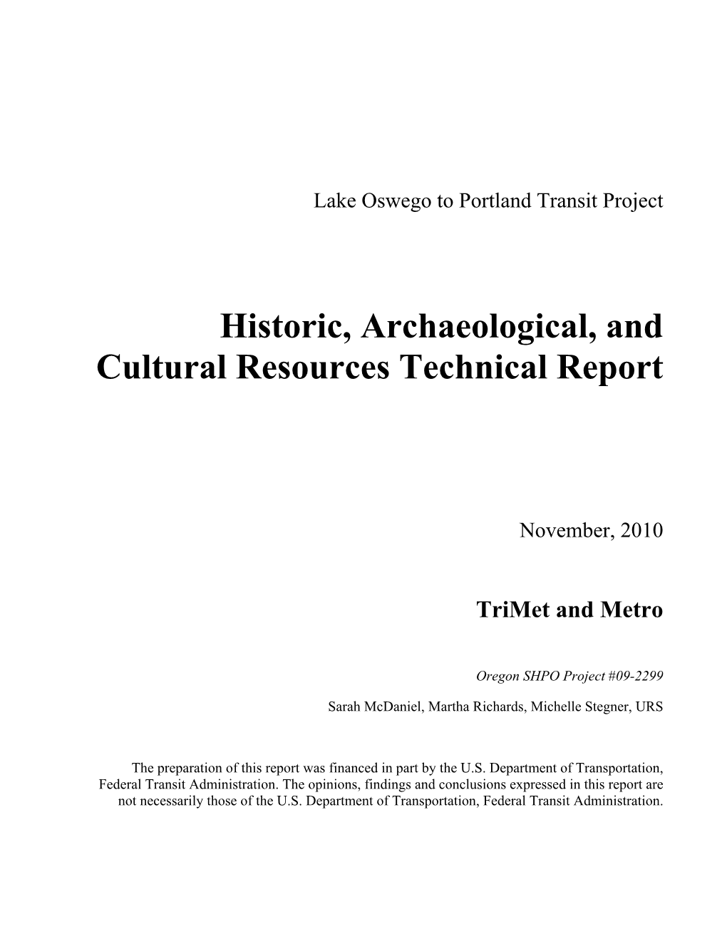 Historic, Archaeological, and Cultural Resources Technical Report