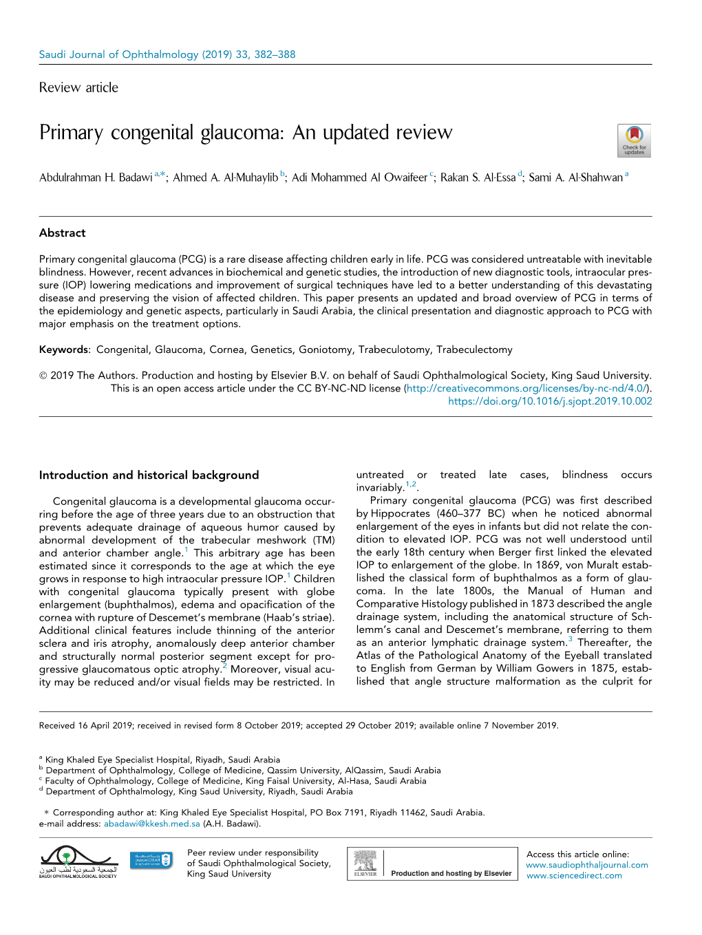 Primary Congenital Glaucoma: an Updated Review