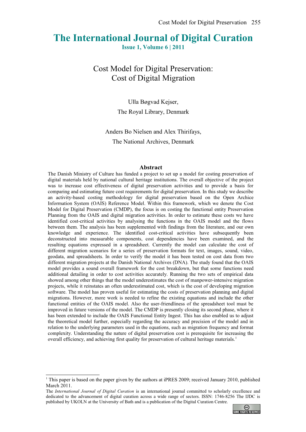 Cost Model for Digital Preservation: Cost of Digital Migration