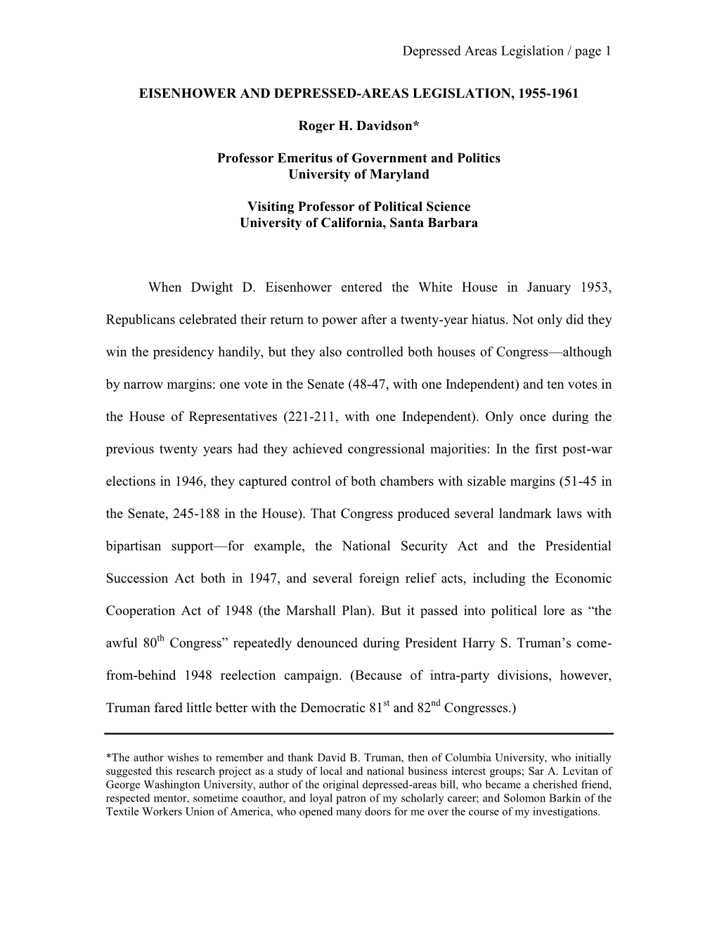 The Story of Depressed Areas Legislation, 1955-1961