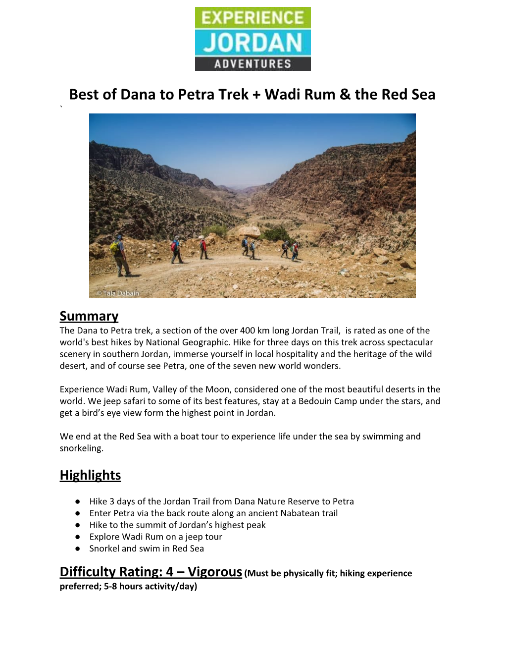 Best of Dana to Petra Trek + Wadi Rum & the Red