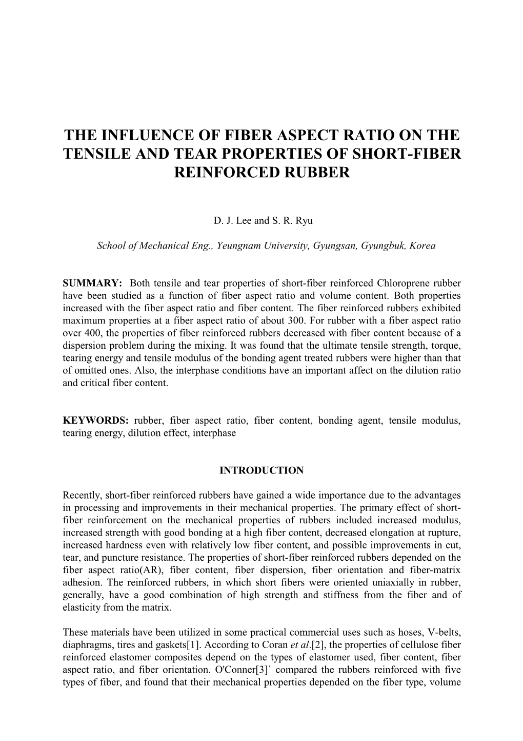 The Influence of Fiber Aspect Ratio on the Tensile and Tear Properties of Short-Fiber Reinforced Rubber