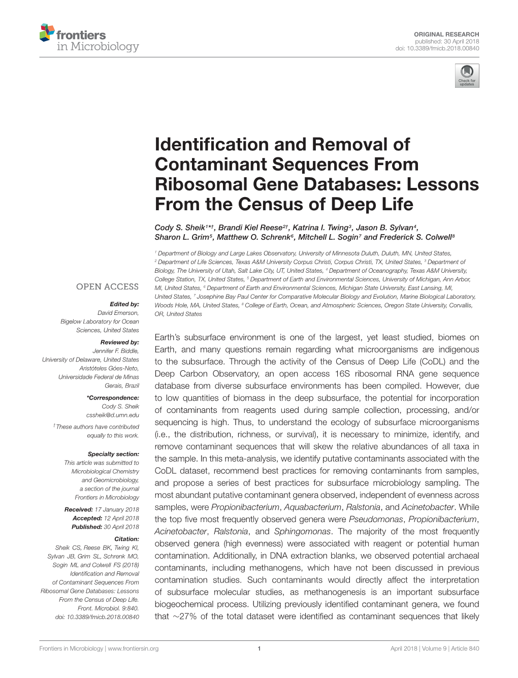 Identification and Removal of Contaminant Sequences From