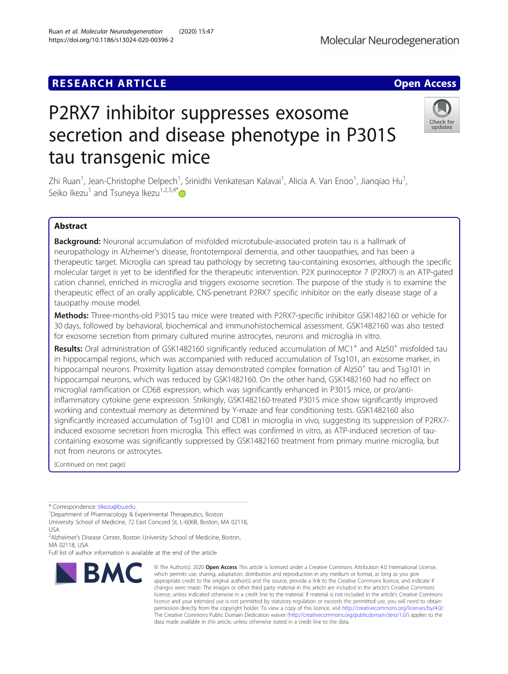 P2RX7 Inhibitor Suppresses Exosome Secretion and Disease Phenotype In