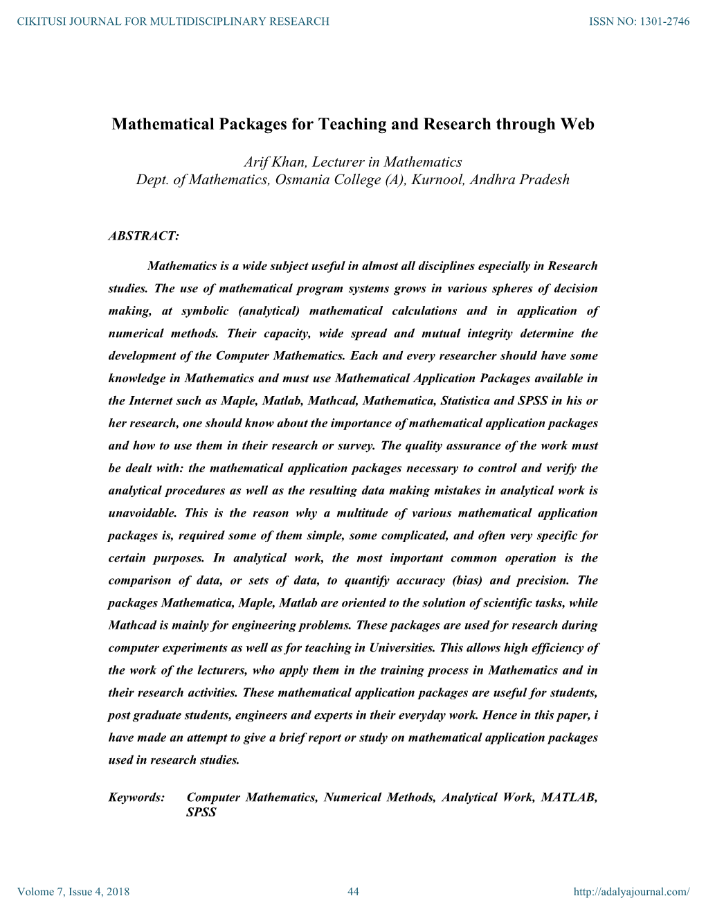 Mathematical Packages for Teaching and Research Through Web