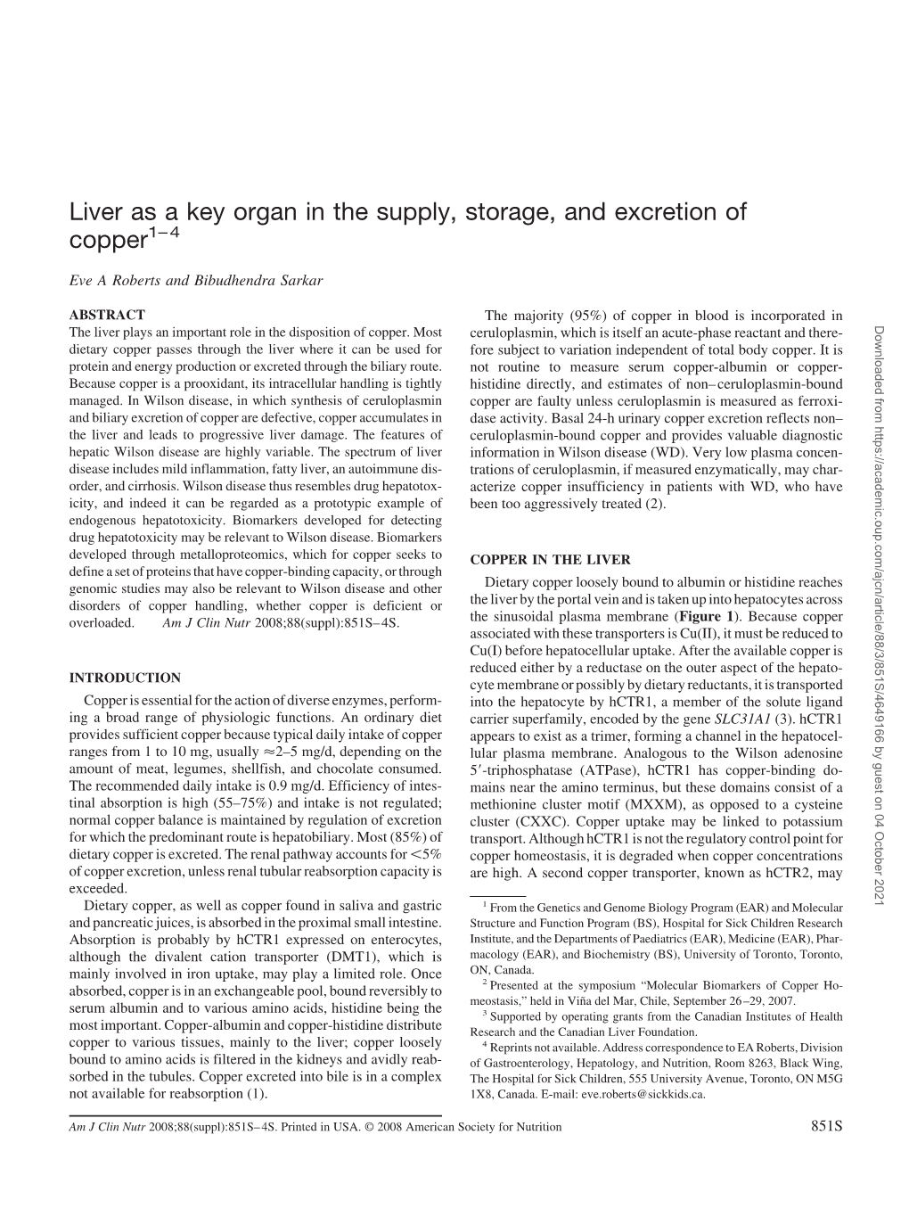 Liver As a Key Organ in the Supply, Storage, and Excretion of Copper1– 4