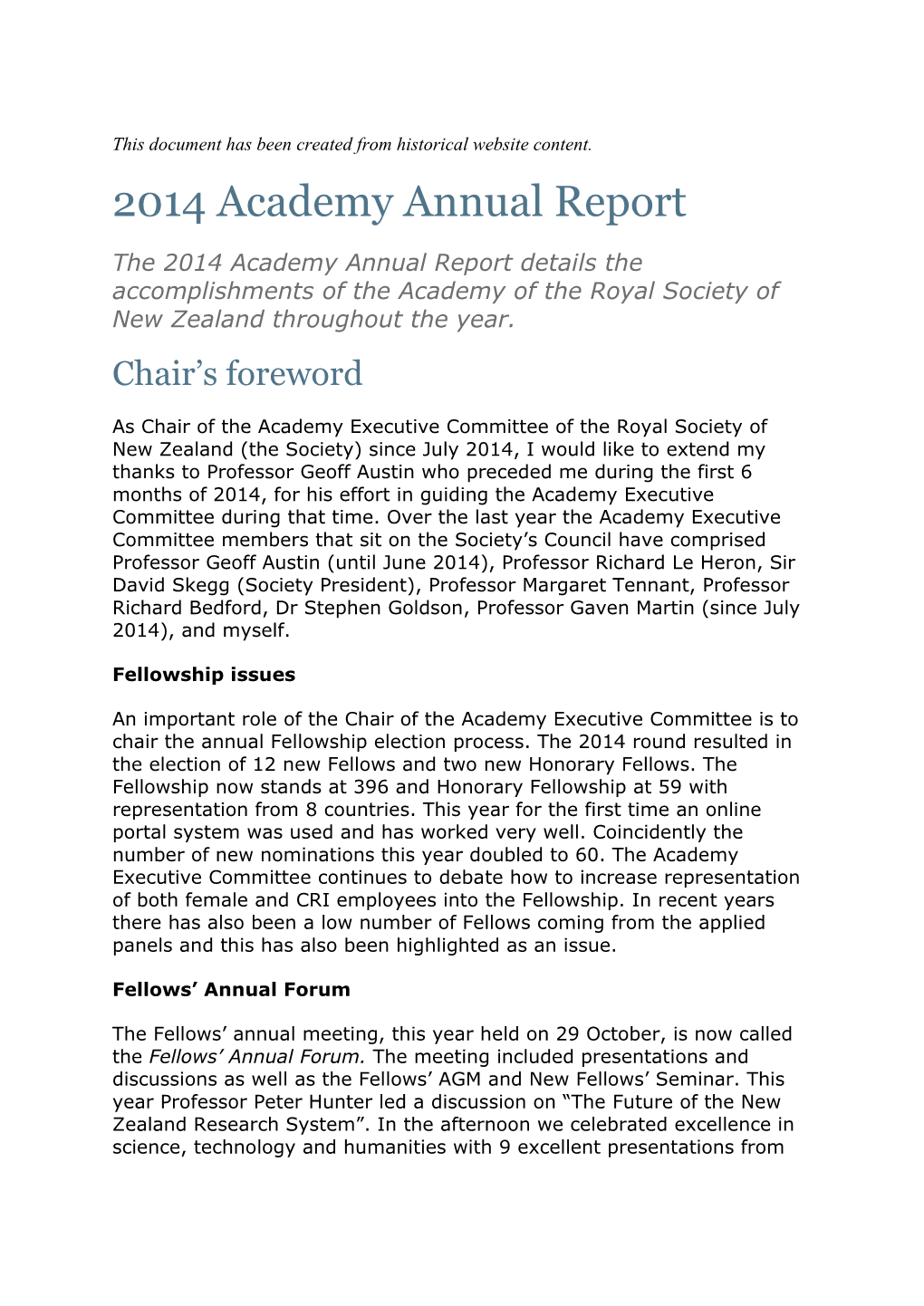 2014 Academy Annual Report