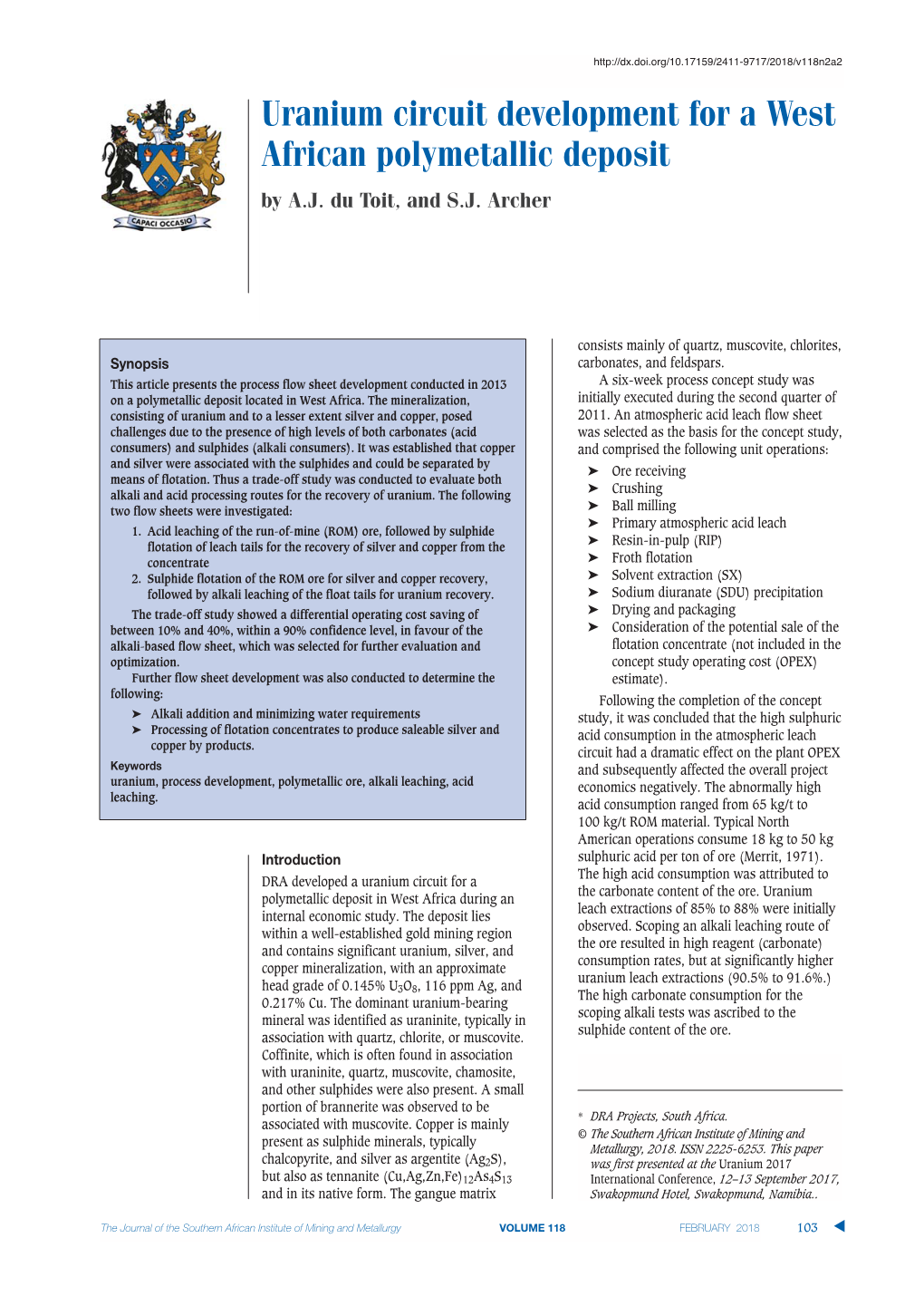 Uranium Circuit Development for a West African Polymetallic Deposit by A.J