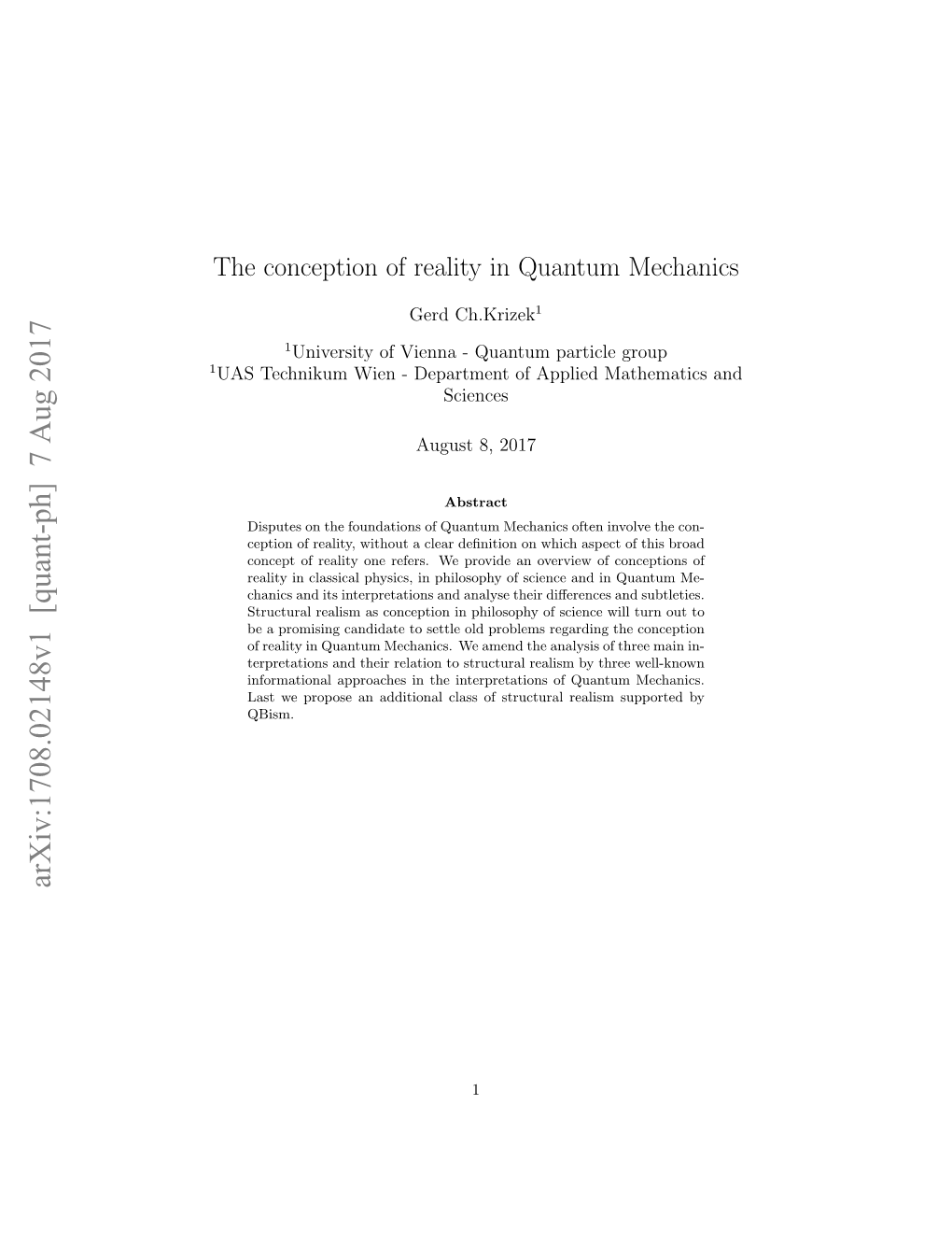 The Conception of Reality in Quantum Mechanics