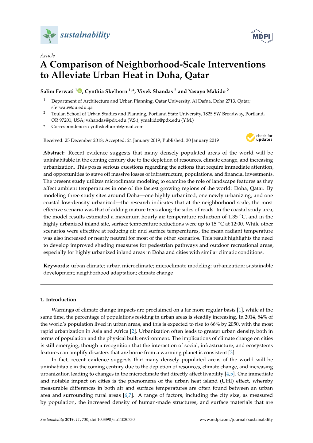A Comparison of Neighborhood-Scale Interventions to Alleviate Urban Heat in Doha, Qatar