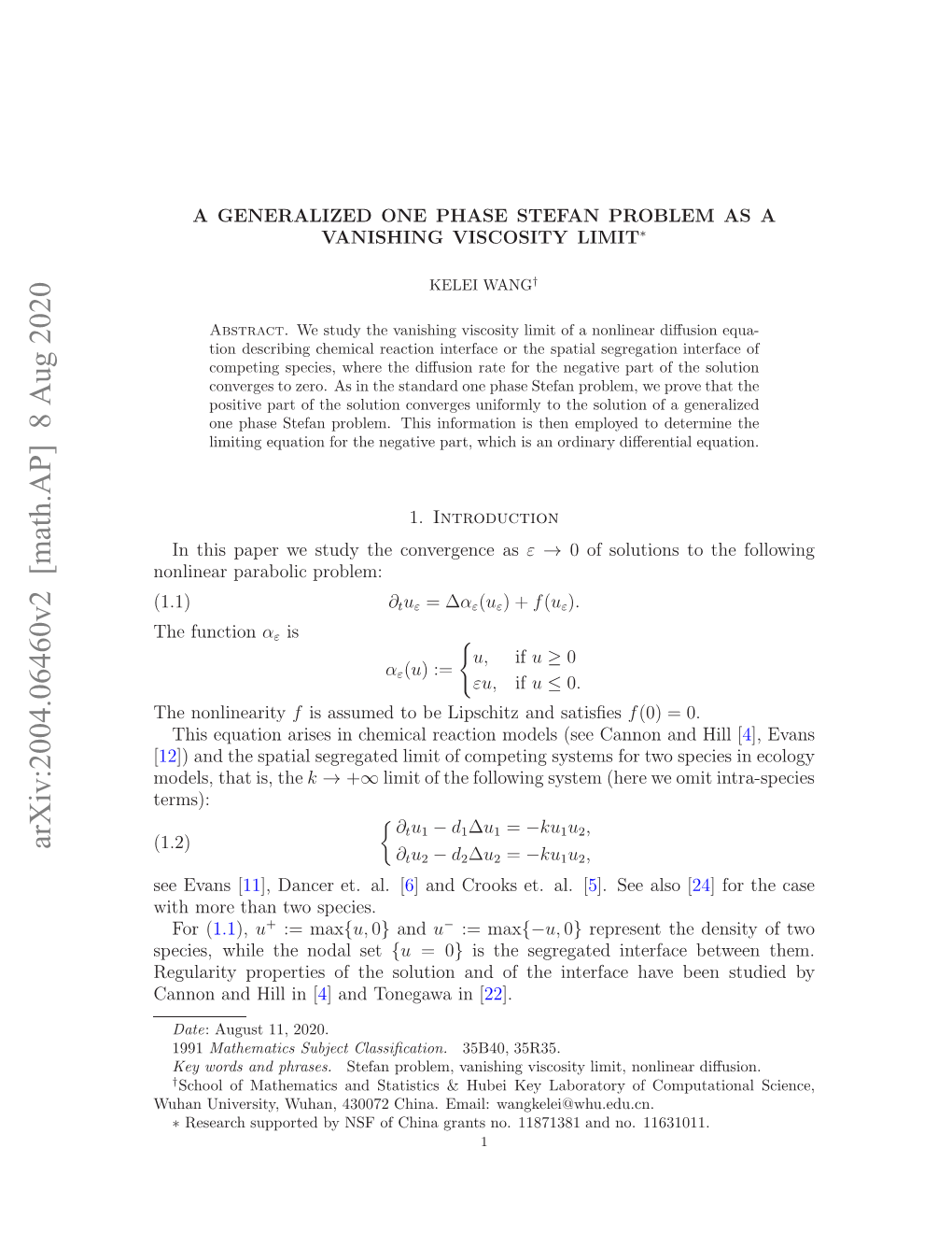 Arxiv:2004.06460V2 [Math.AP]