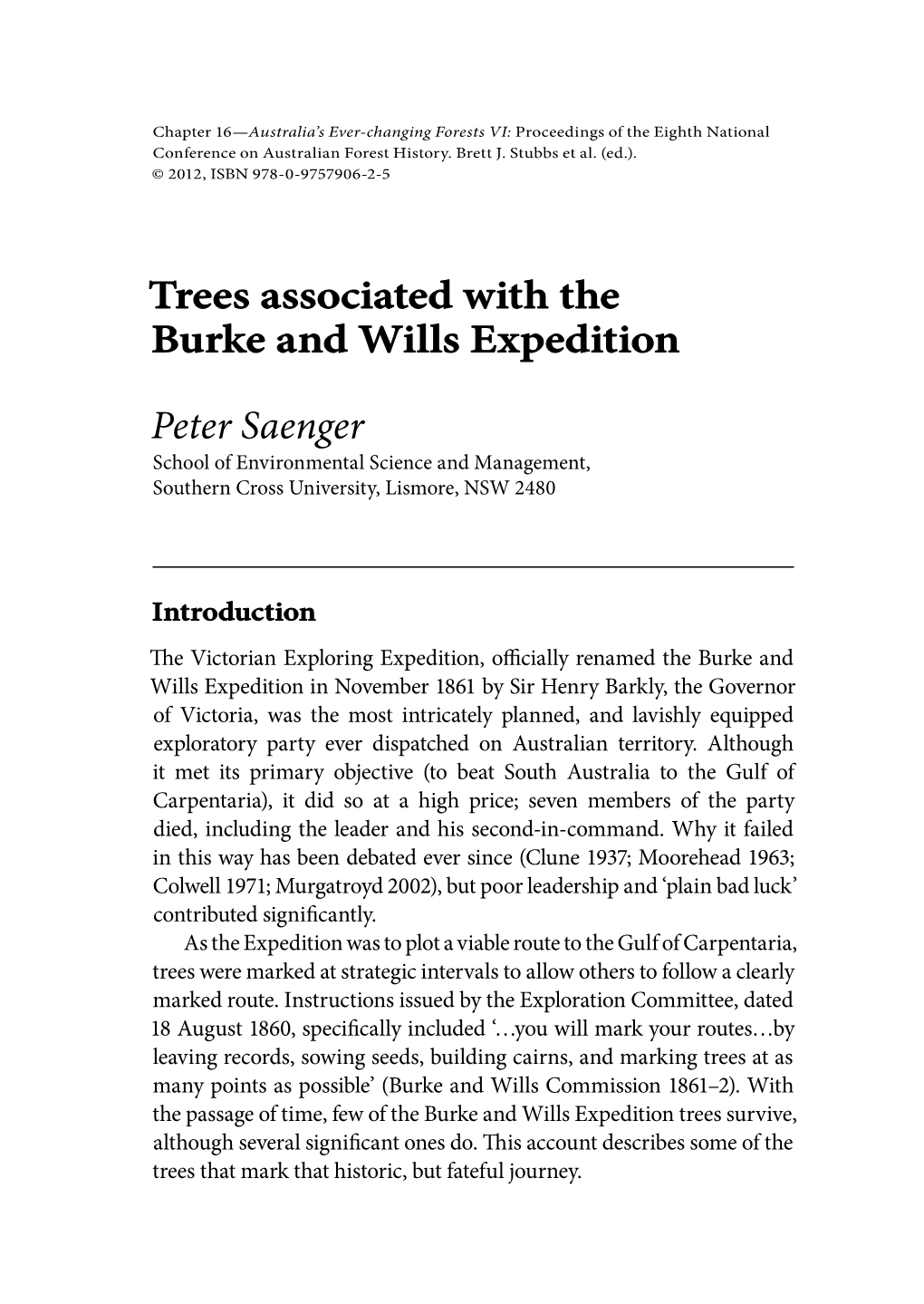 Peter Saenger Trees Associated with the Burke and Wills Expedition