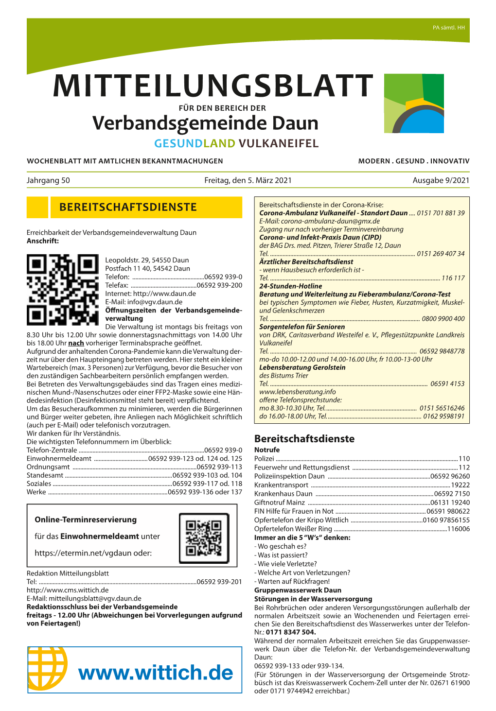 Mitteilungsblatt Für Den Bereich Der Verbandsgemeinde Daun Gesundland Vulkaneifel Wochenblatt Mit Amtlichen Bekanntmachungen Modern