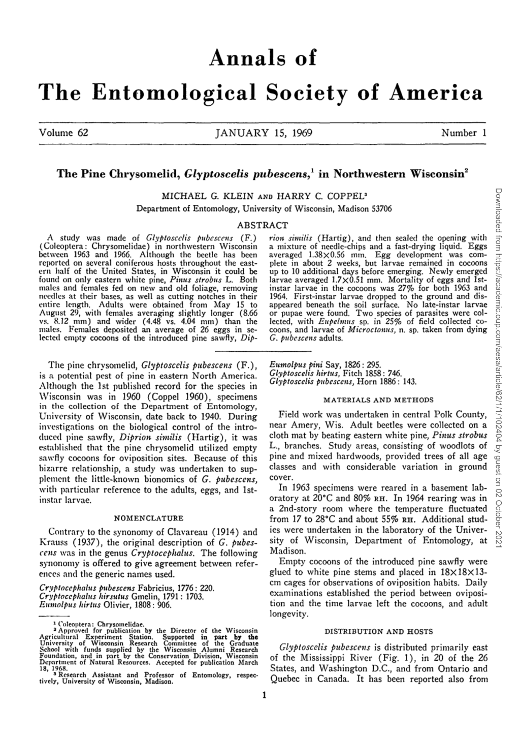 The Pine Chrysomelid, &lt;I&gt;Glyptoscelis Pubescens,&lt;/I&gt; In