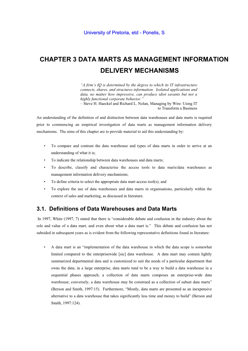 Chapter 3 Data Marts As Management Information Delivery Mechanisms