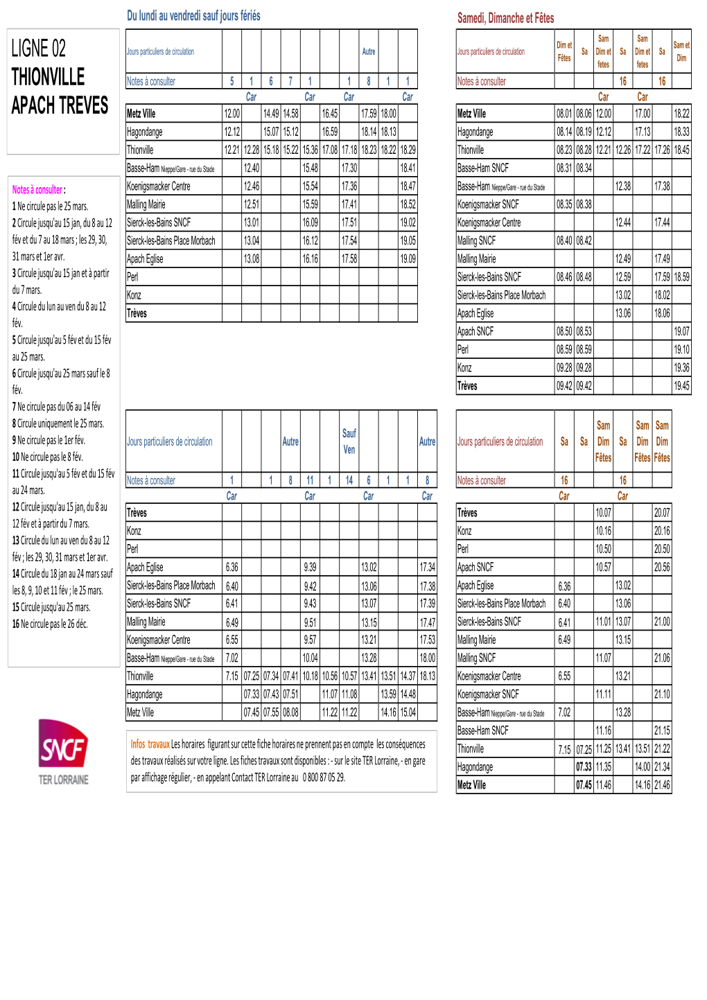 Fiche Horaire Ligne 02 Metz Thionville Apach Trèves Valable Du 13