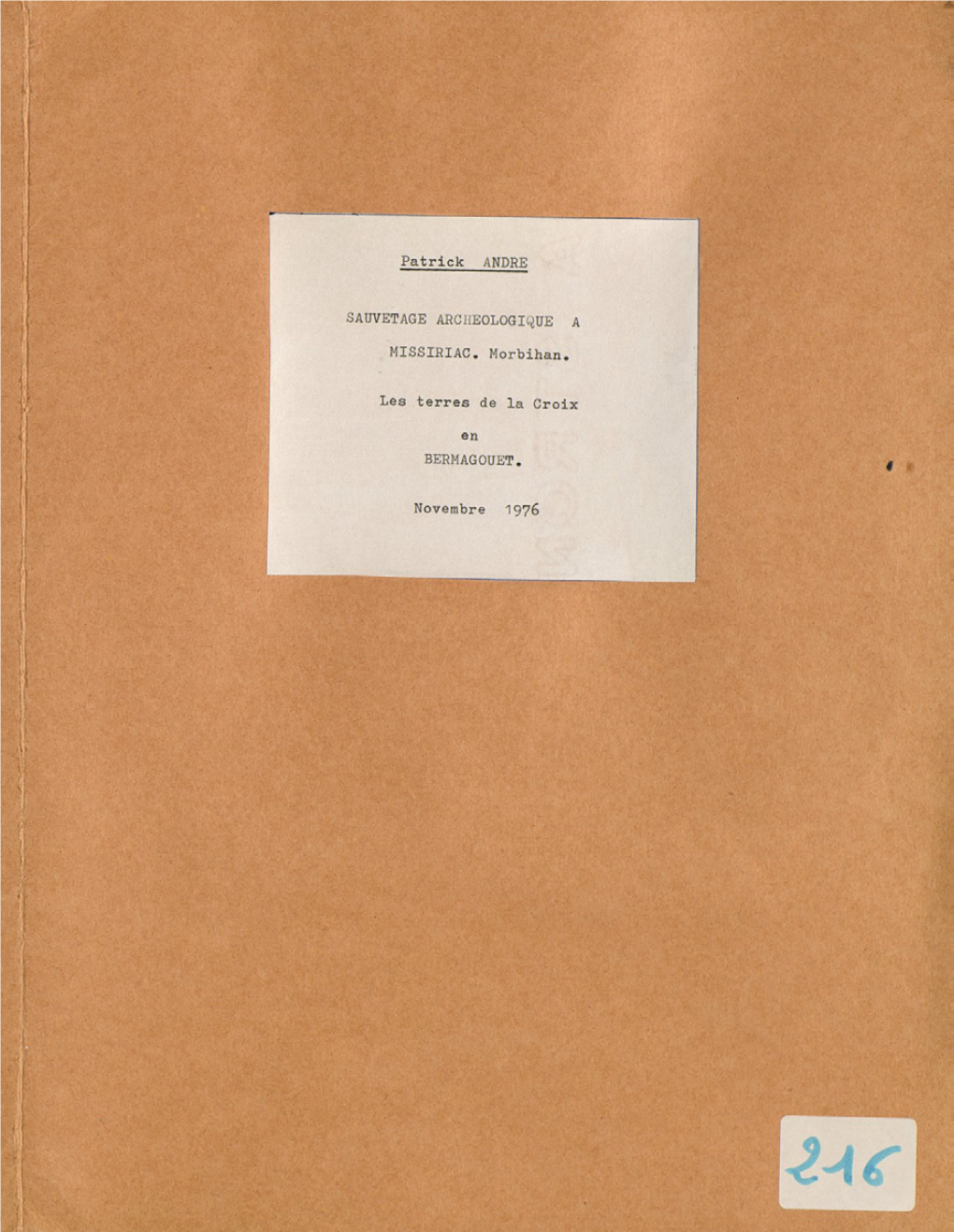 MISSIRIAC (56). Villa De Bermagouët. Rapport De Sauvetage Urgent