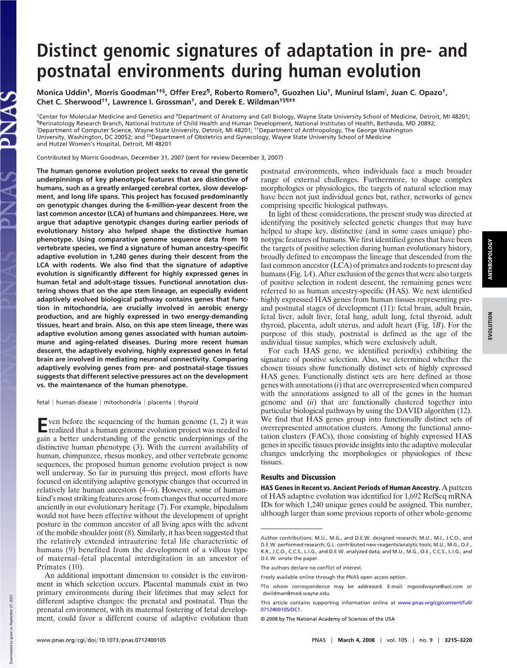 Distinct Genomic Signatures of Adaptation in Pre- and Postnatal Environments During Human Evolution