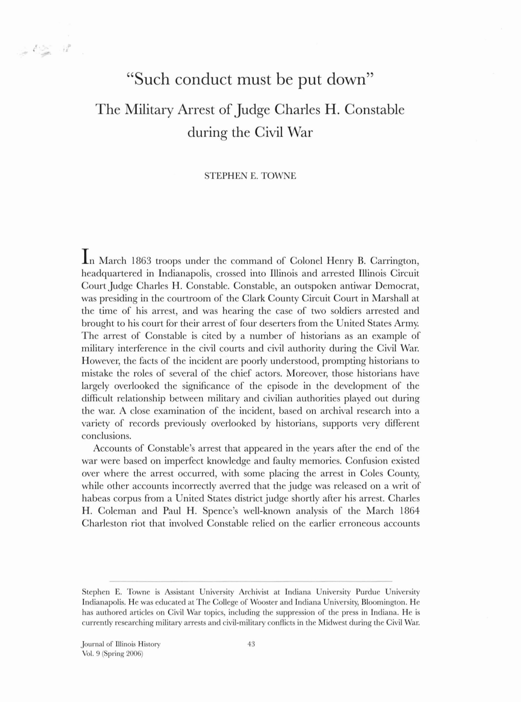 "Such Conduct Must Be Put Down" the Military Arrest of Judge Charles H