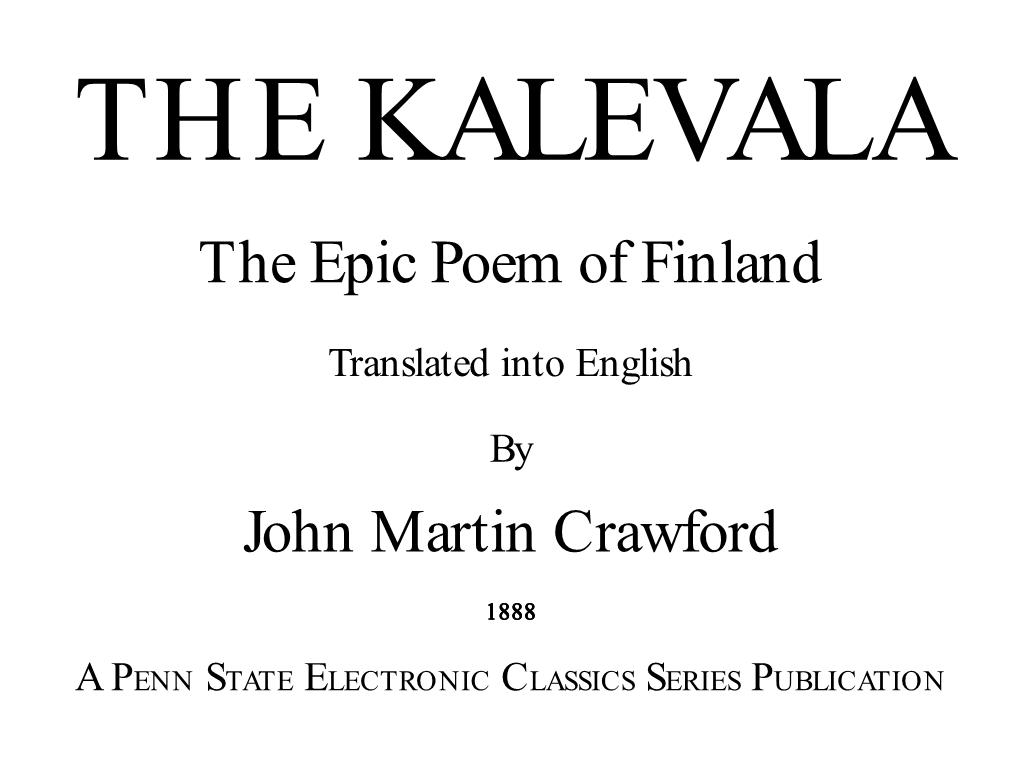 The Epic Poem of Finland John Martin Crawford