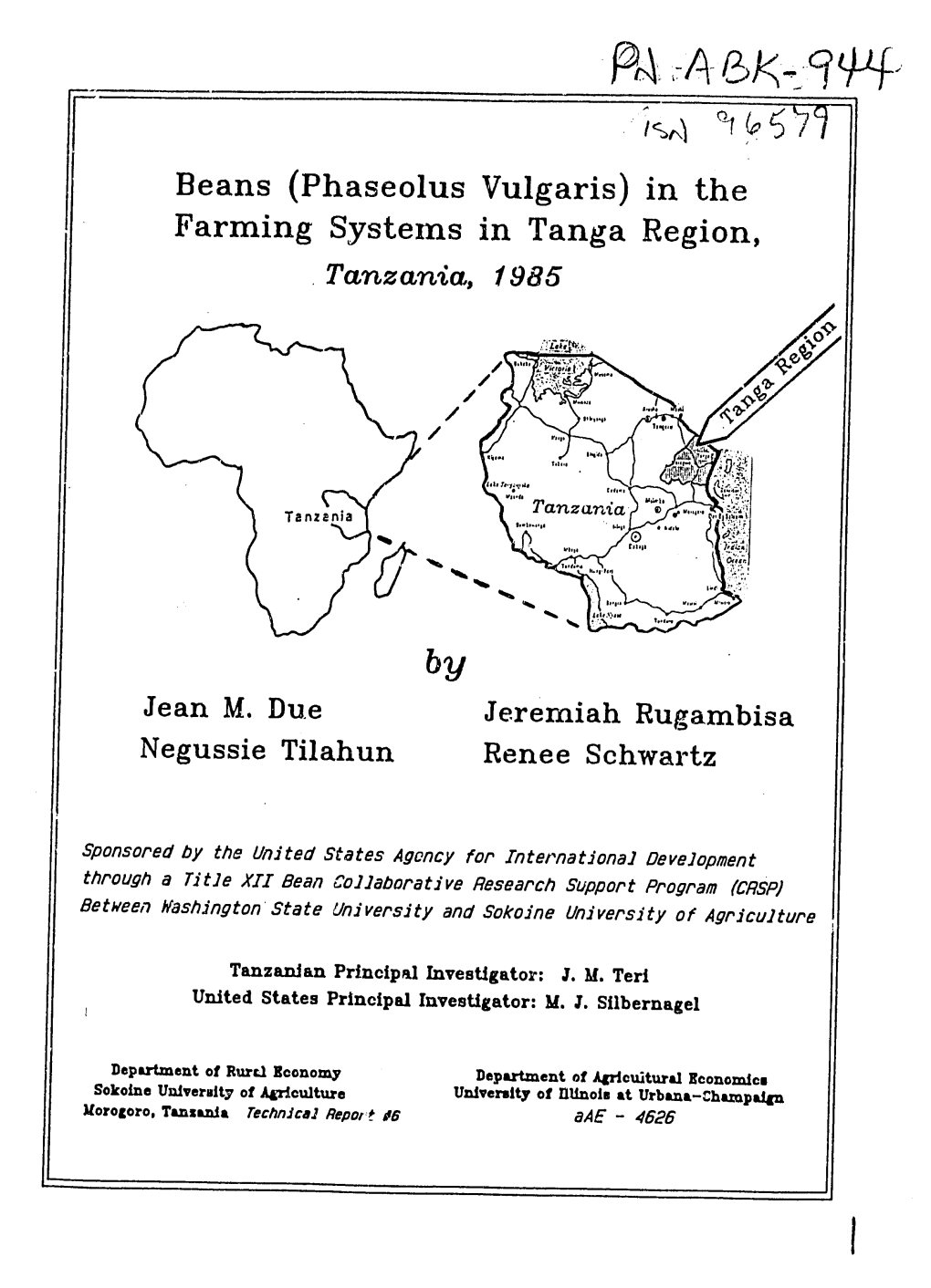 Beans (Phaseolus Vulgaris) in the Farming Systems in Tanga Region, Tanzania, 1985