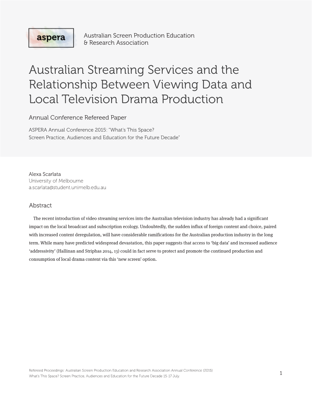 Australian Streaming Services and the Relationship Between Viewing Data and Local Television Drama Production