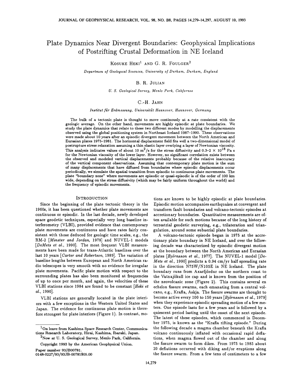 Plate Dynamics Near Divergent Boundaries: Geophysical