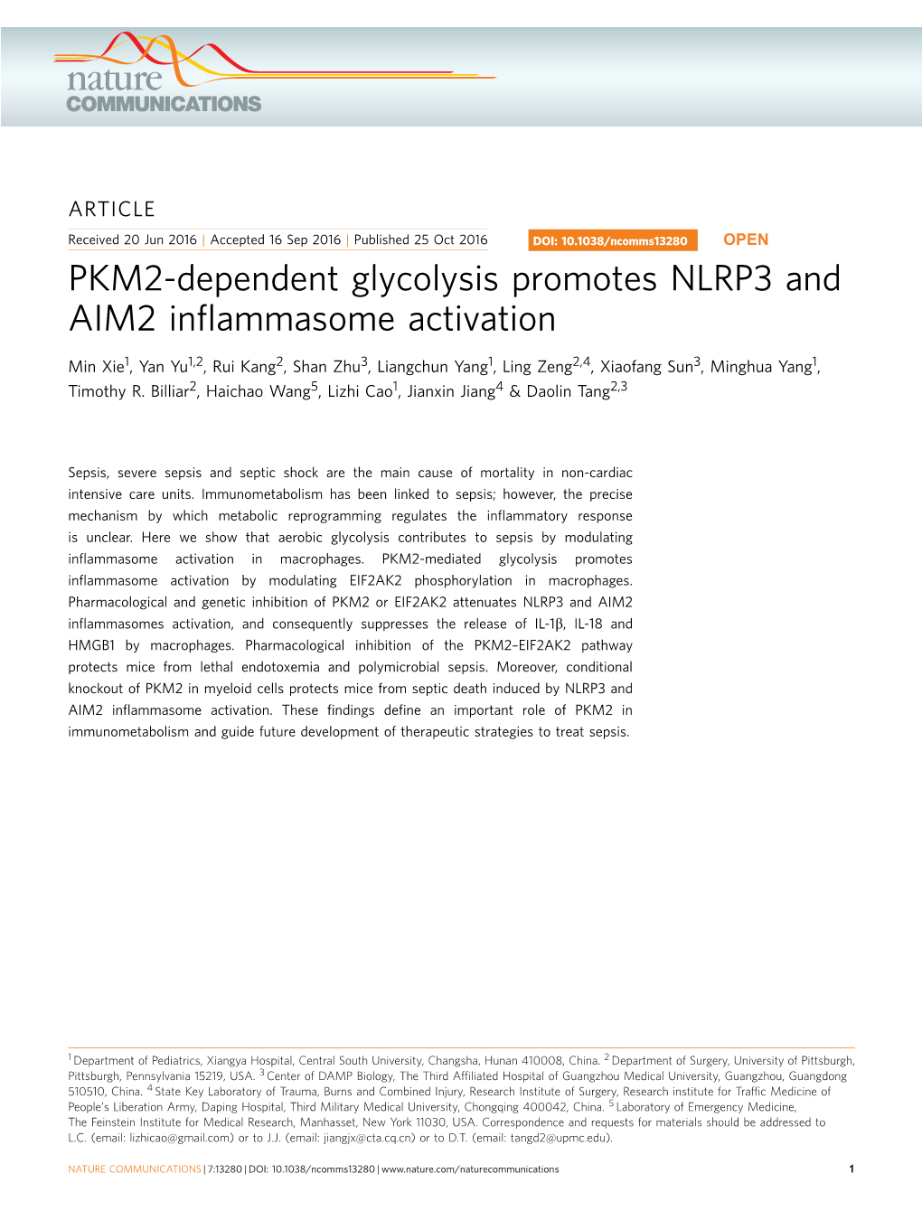 PKM2-Dependent Glycolysis Promotes NLRP3 and AIM2 Inflammasome Activation