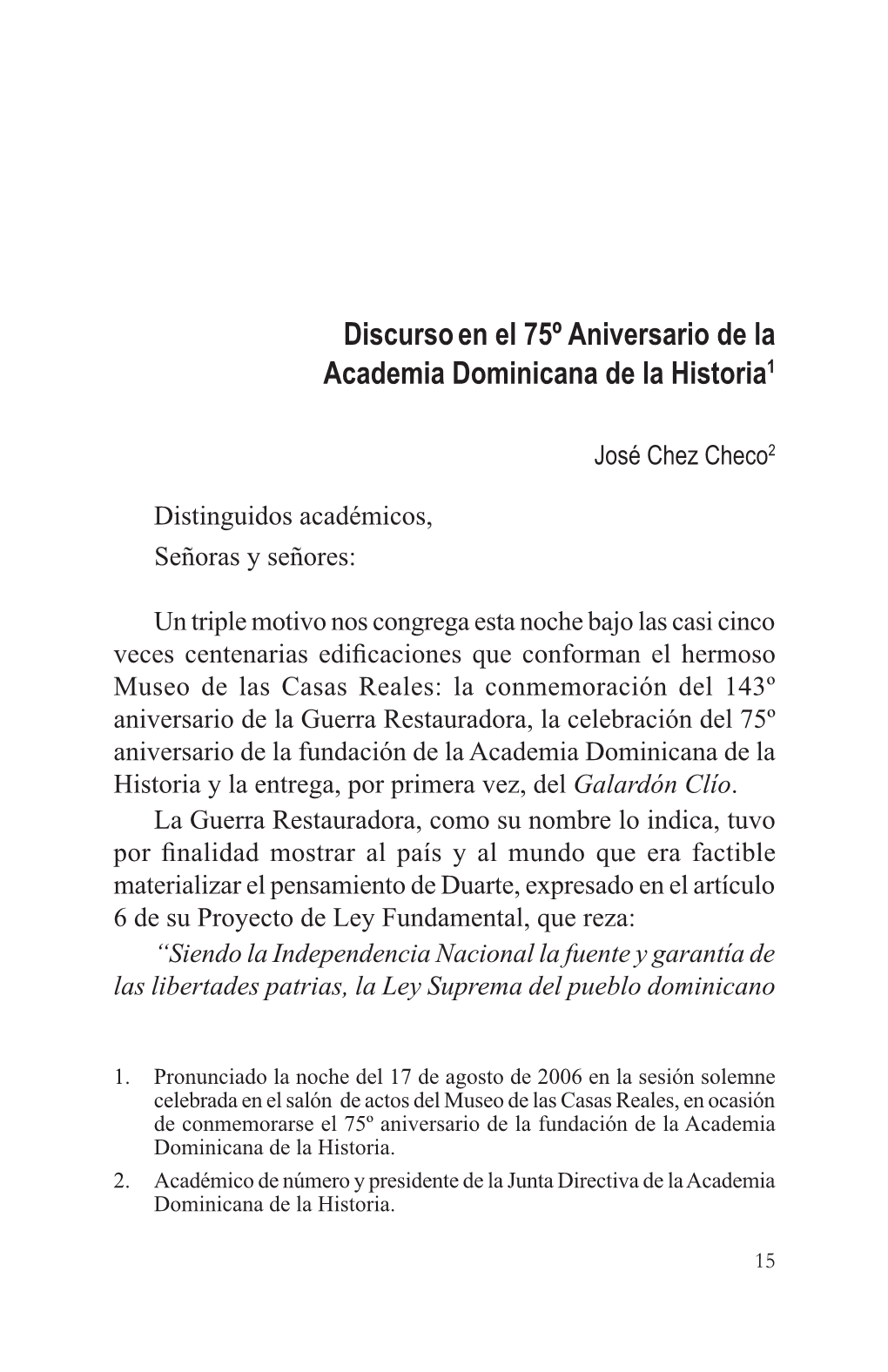 Discurso En El 75º Aniversario De La Academia Dominicana De La Historia