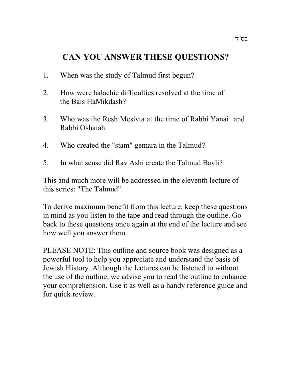 Can You Answer These Questions?
